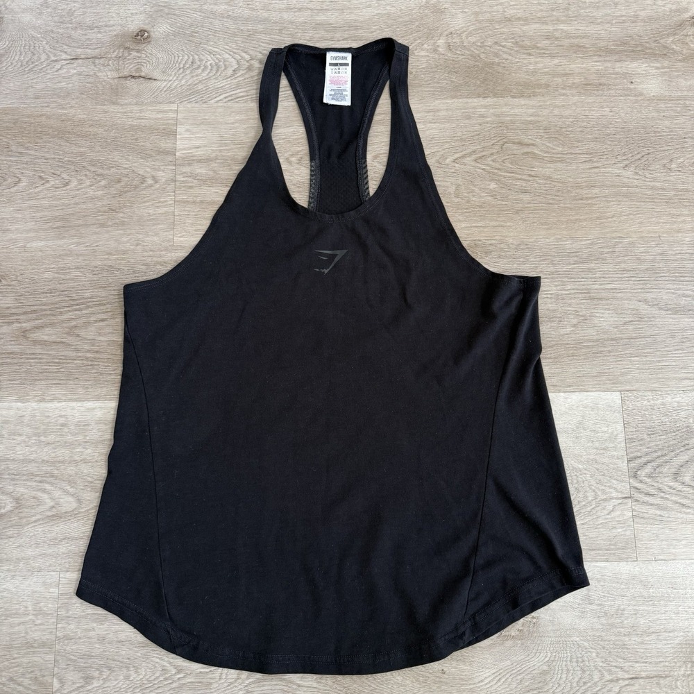 Gymshark Bold Stringer Tank Top Mens L Black Graphic Logo Workout Gym Training